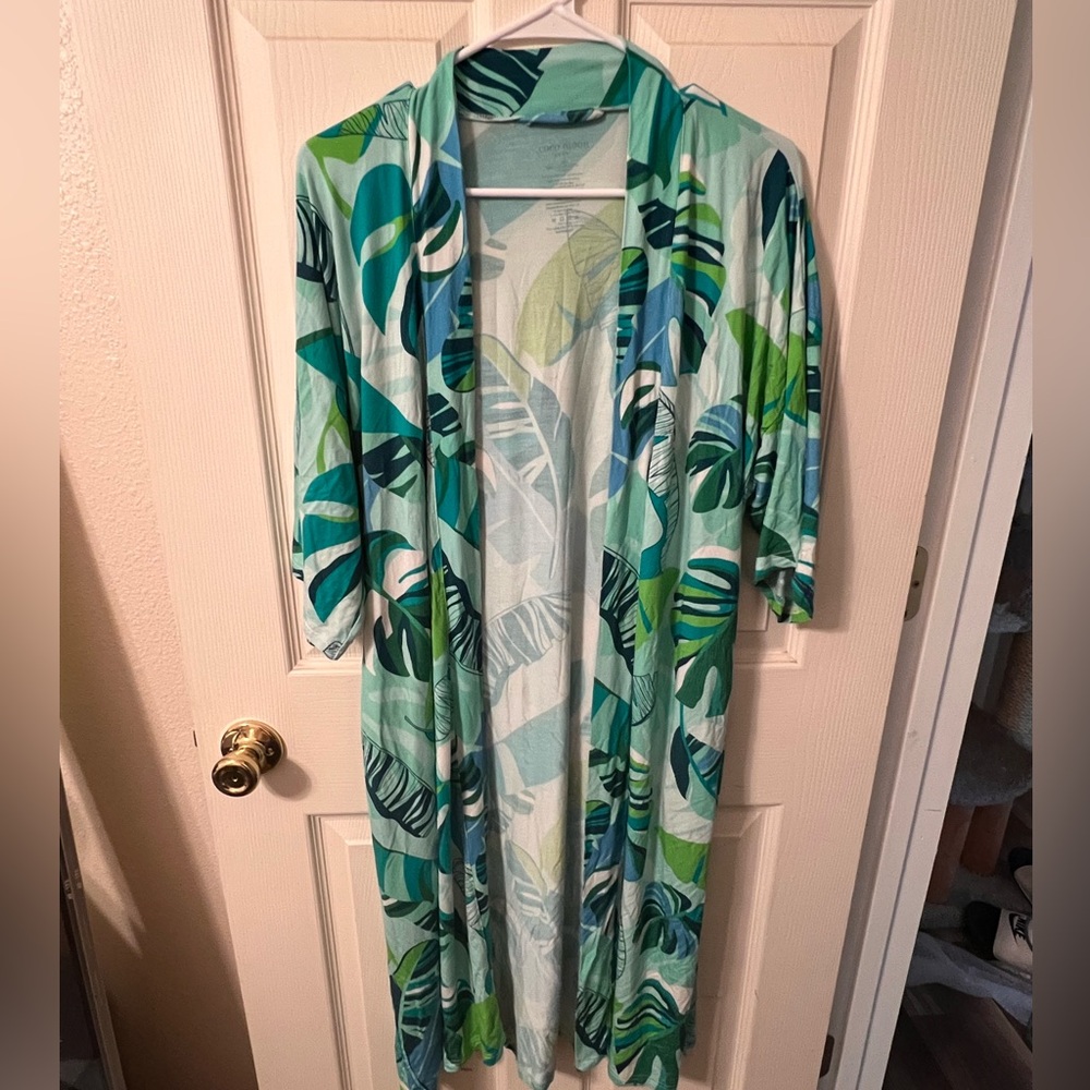 Tropical Leaf Print Kimono Cardigan